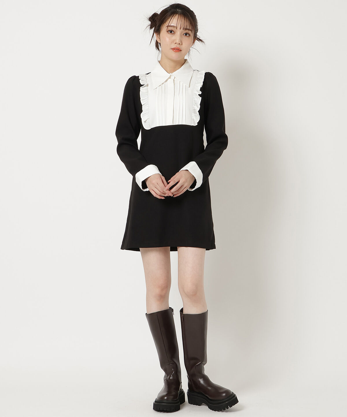 REDYAZEL「バイカラーシャツミニワンピース」|ワンピース|