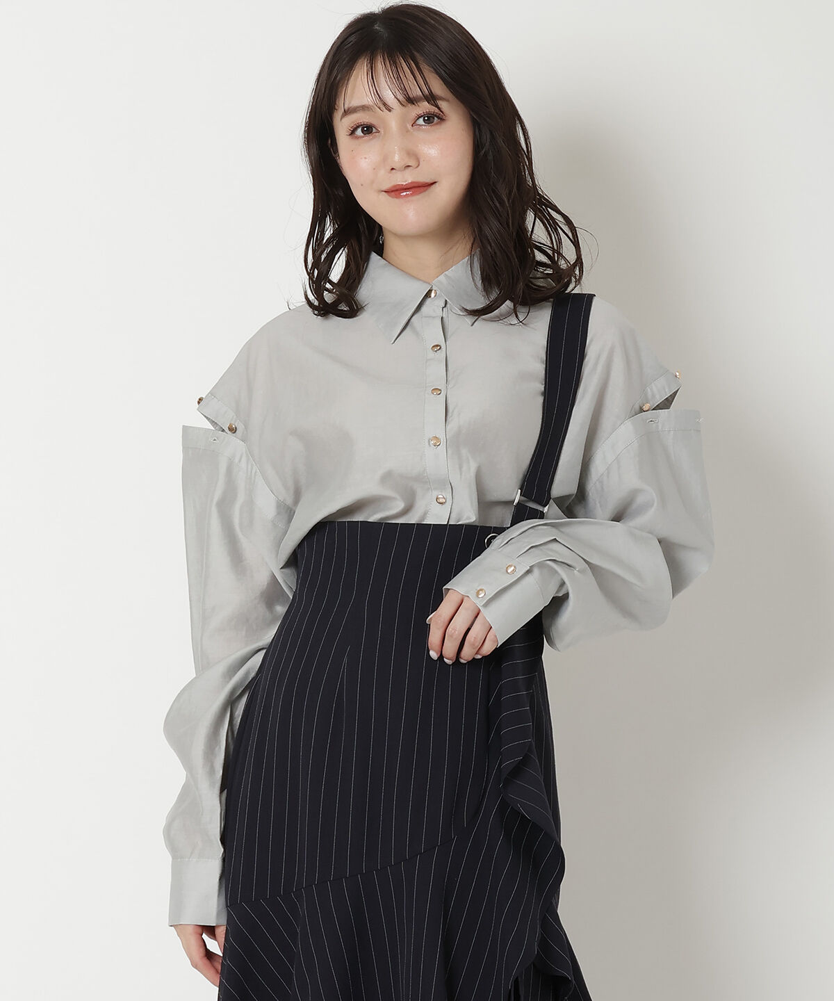 REDYAZEL「オープンショルダーシャツ」|シャツ・ブラウス|ライトグレー