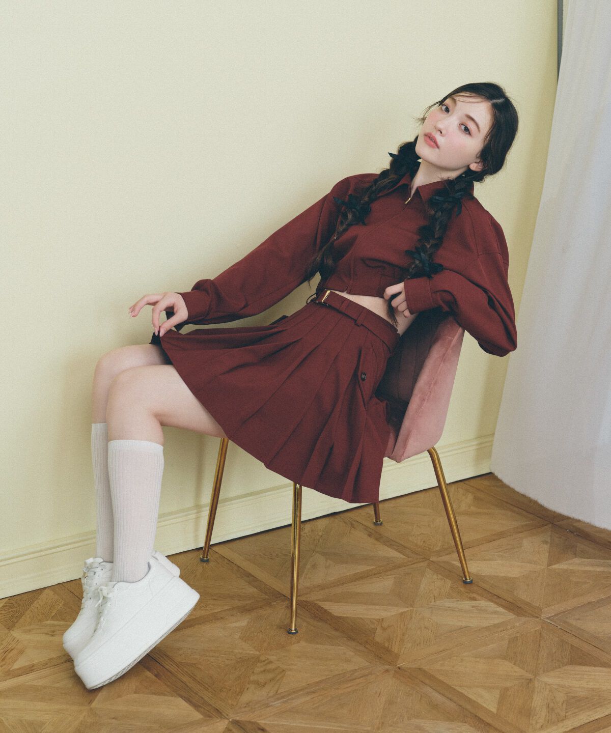 REDYAZEL「ベルト付きプリーツショートスカート」|フレア|