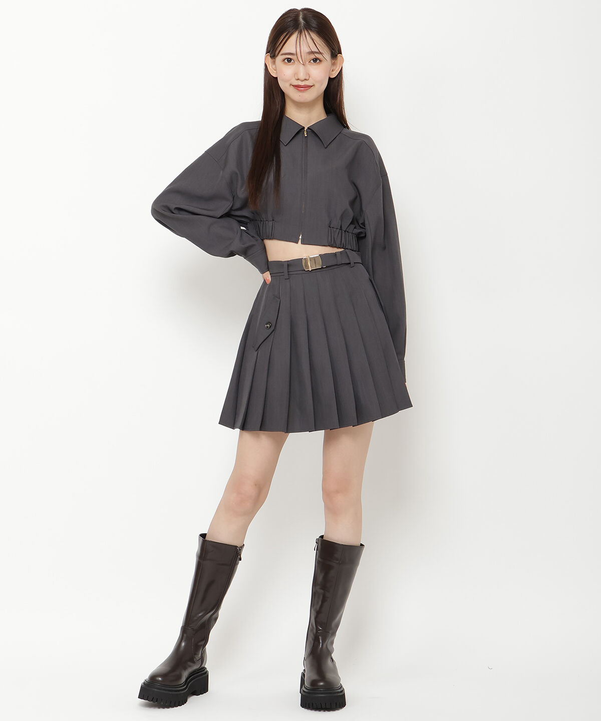 REDYAZEL「ベルト付きプリーツショートスカート」|フレア|