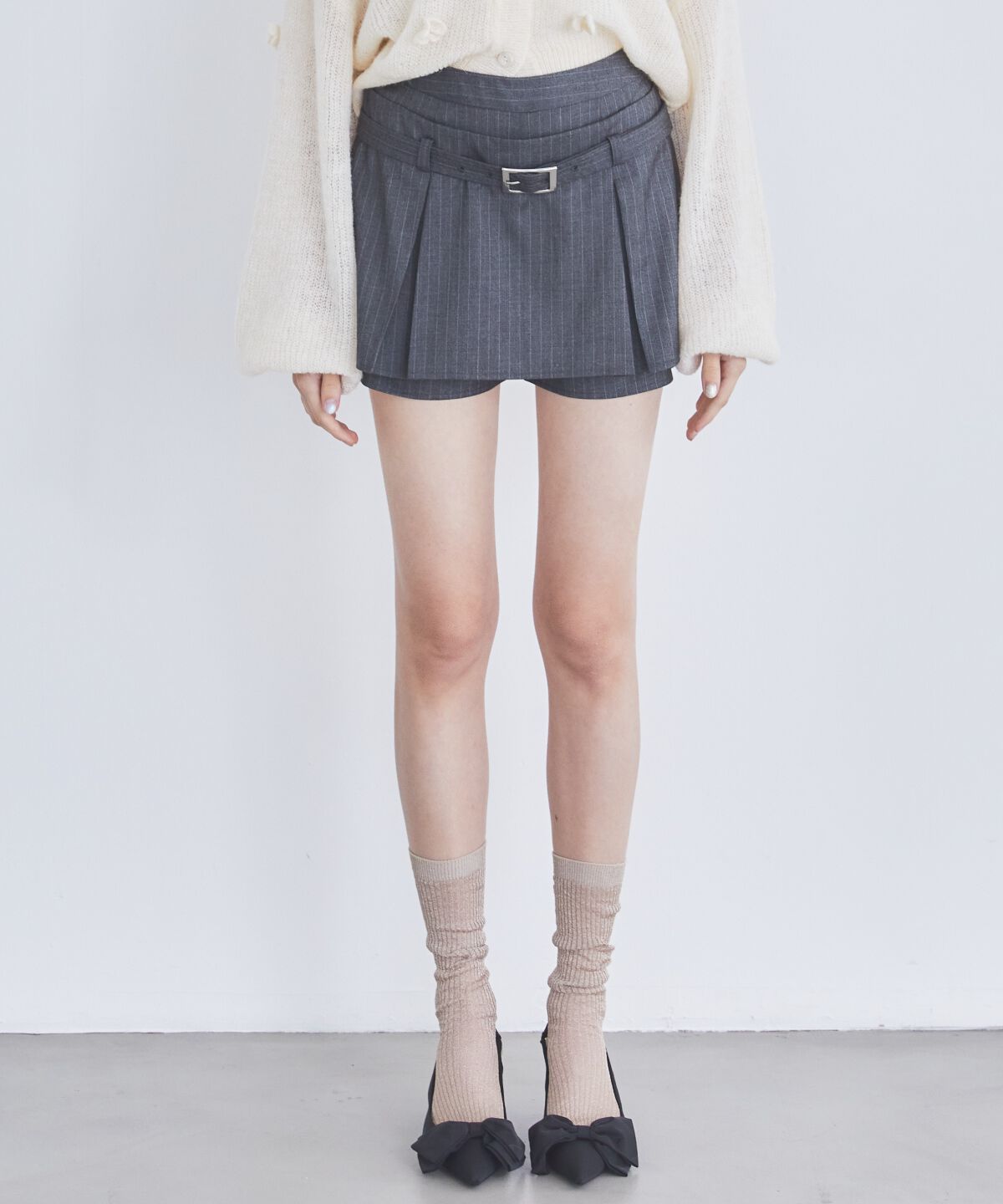 REDYAZEL「レイヤードデザインベルティッドショートパンツ」|キュロット|