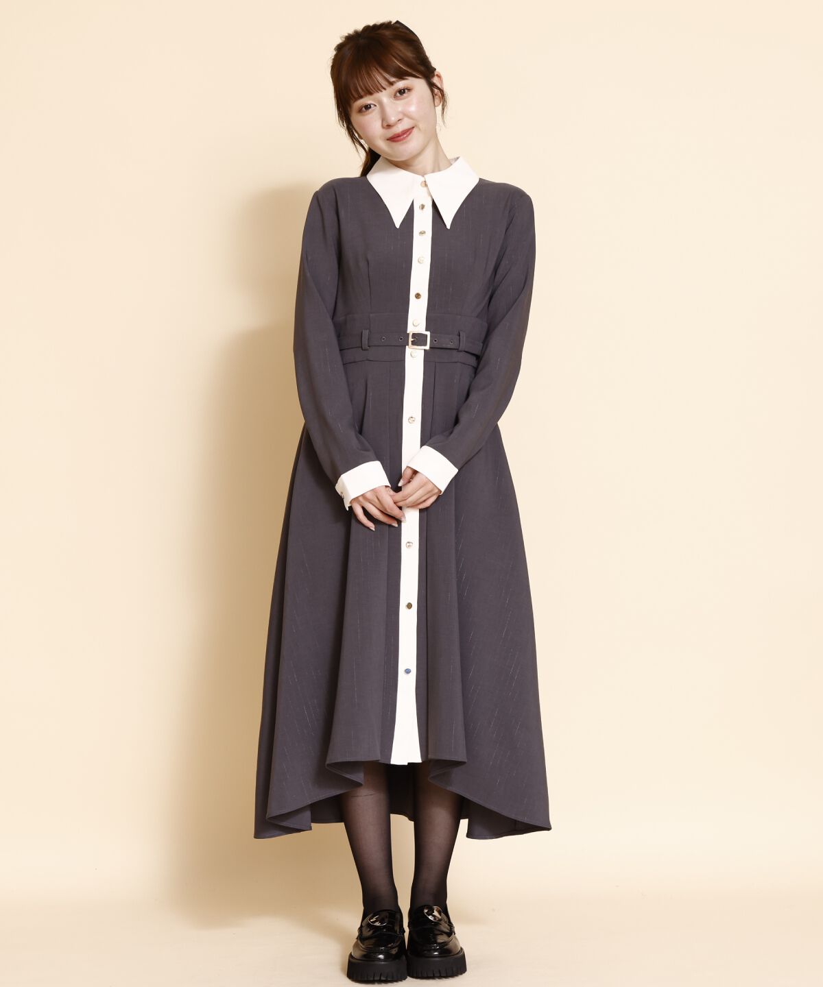 REDYAZEL「バイカラーフレアシャツワンピース」|ワンピース|