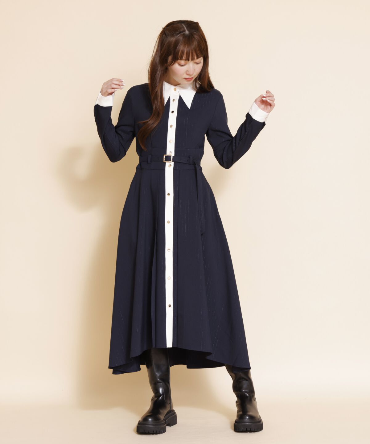 REDYAZEL「バイカラーフレアシャツワンピース」|ワンピース|