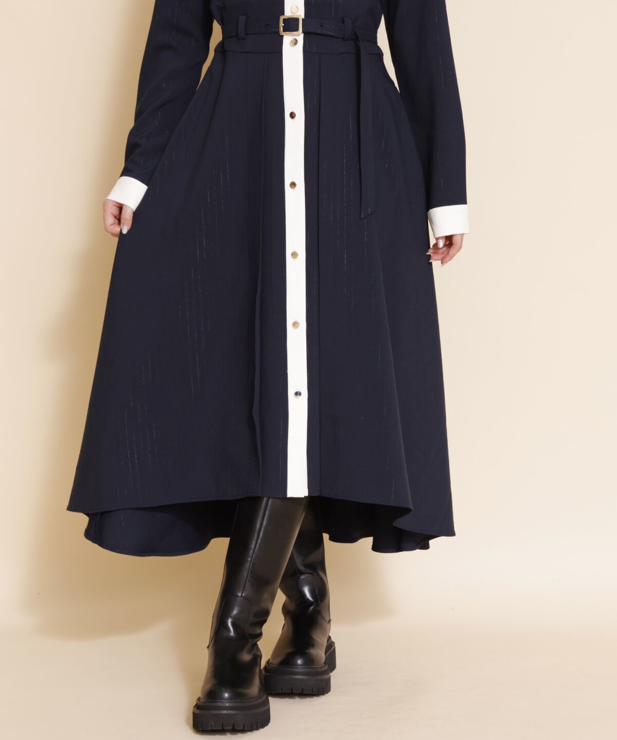 REDYAZEL「バイカラーフレアシャツワンピース」|ワンピース|