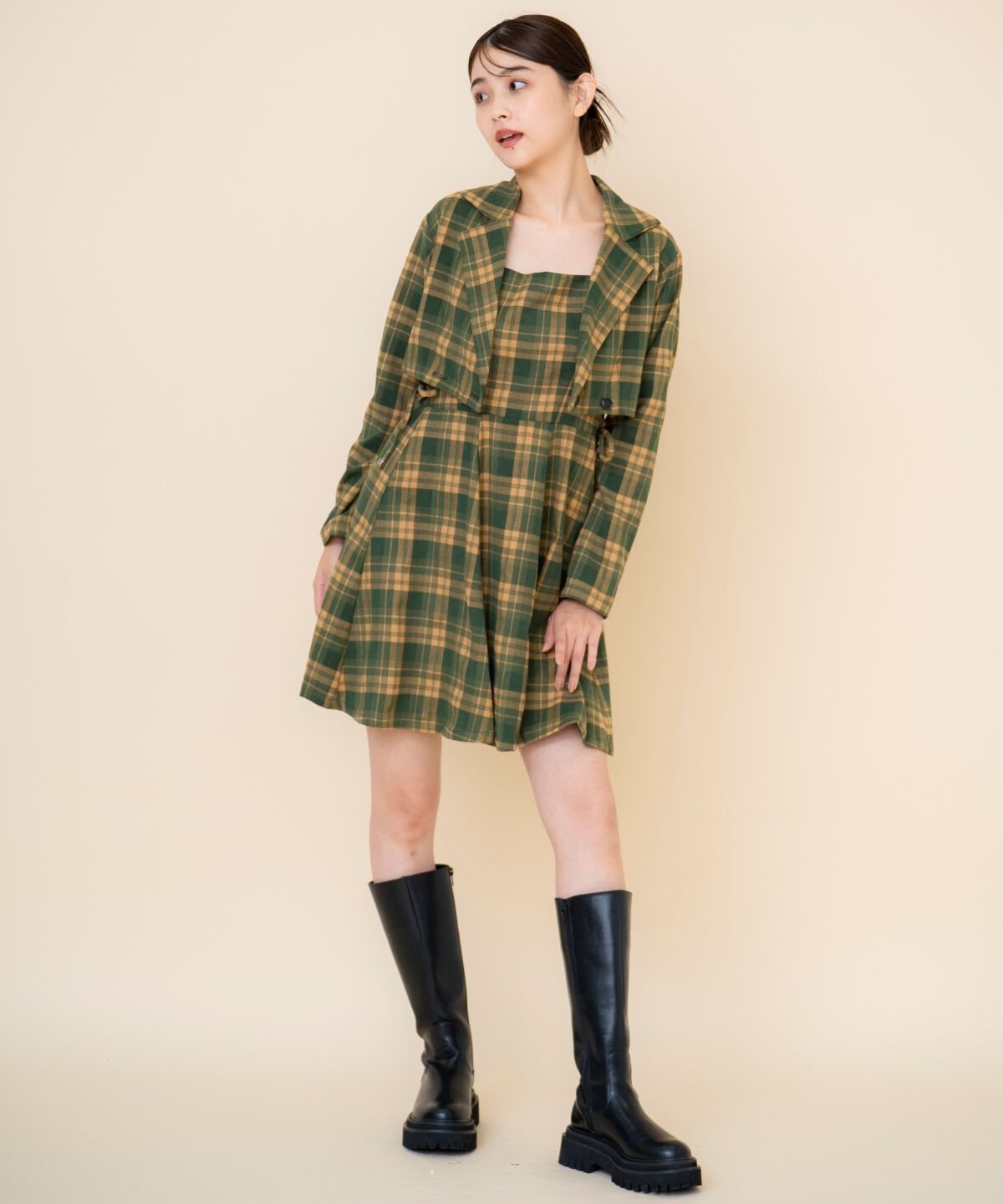 REDYAZEL「チェックドロストミニワンピース」|ワンピース|