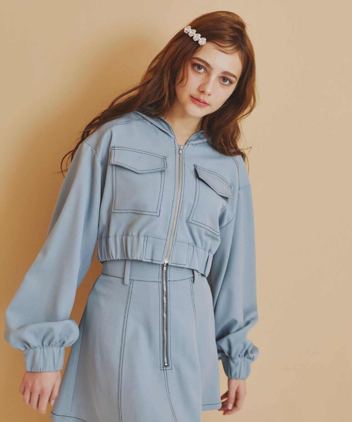 REDYAZEL「バイカラーステッチフーディブルゾン」|ブルゾン・スタジャン|