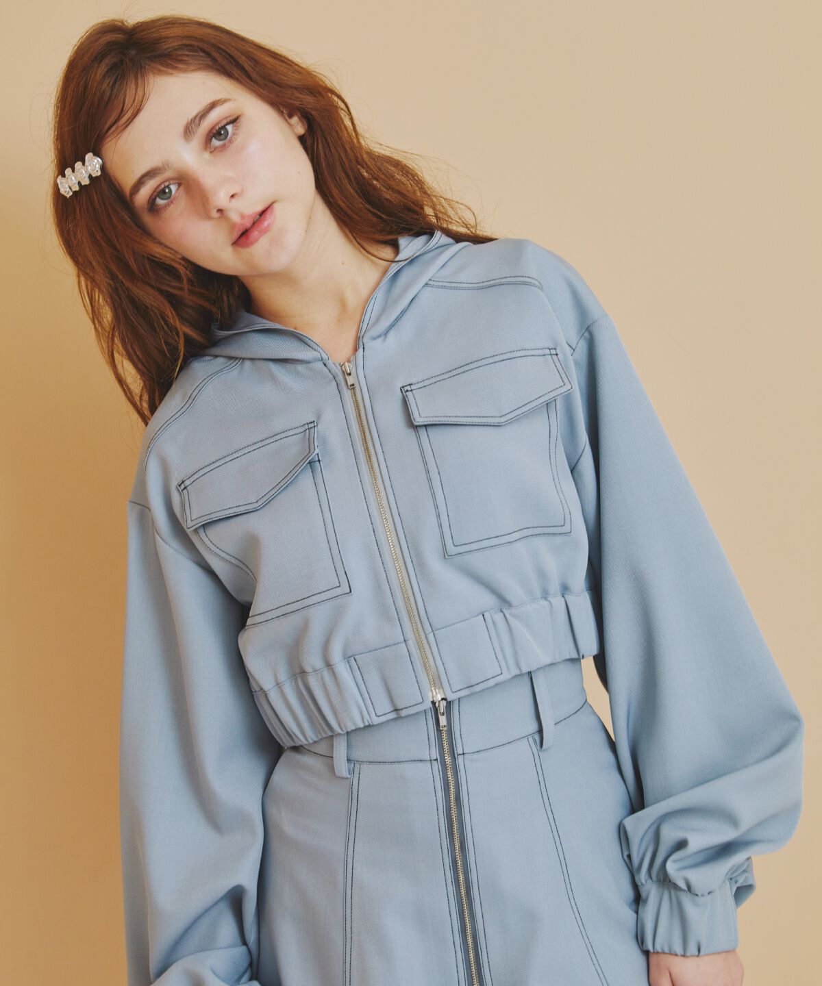 REDYAZEL「バイカラーステッチフーディブルゾン」|ブルゾン・スタジャン|