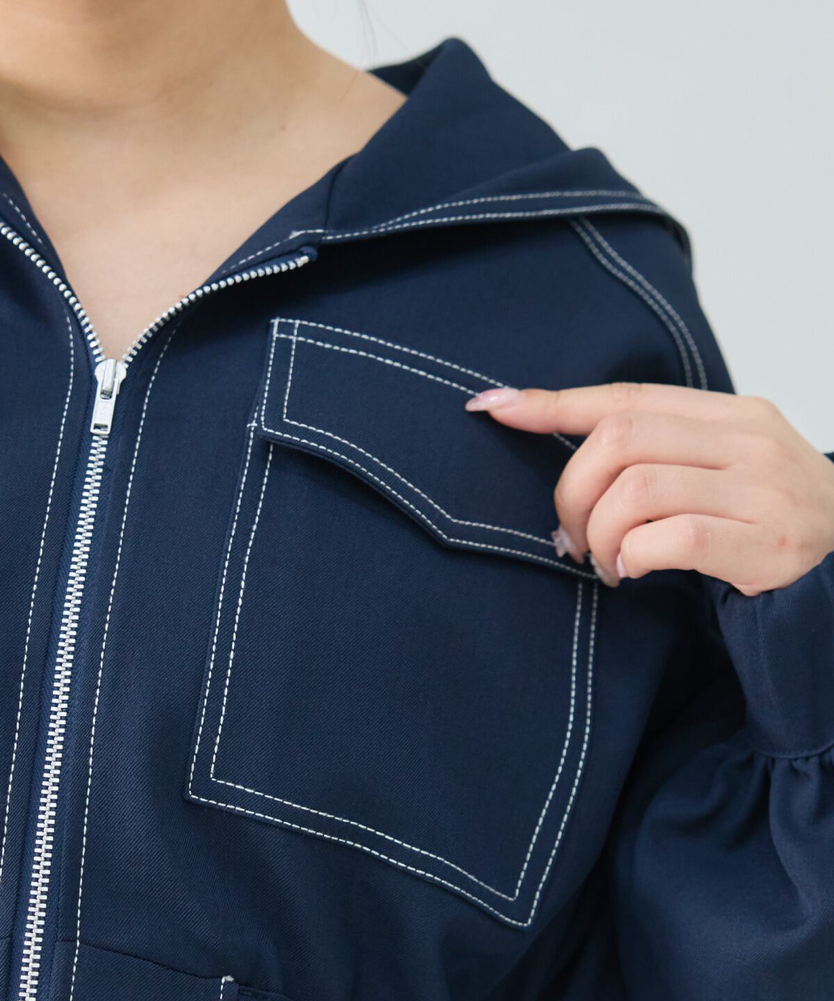 REDYAZEL「バイカラーステッチフーディブルゾン」|ブルゾン・スタジャン|