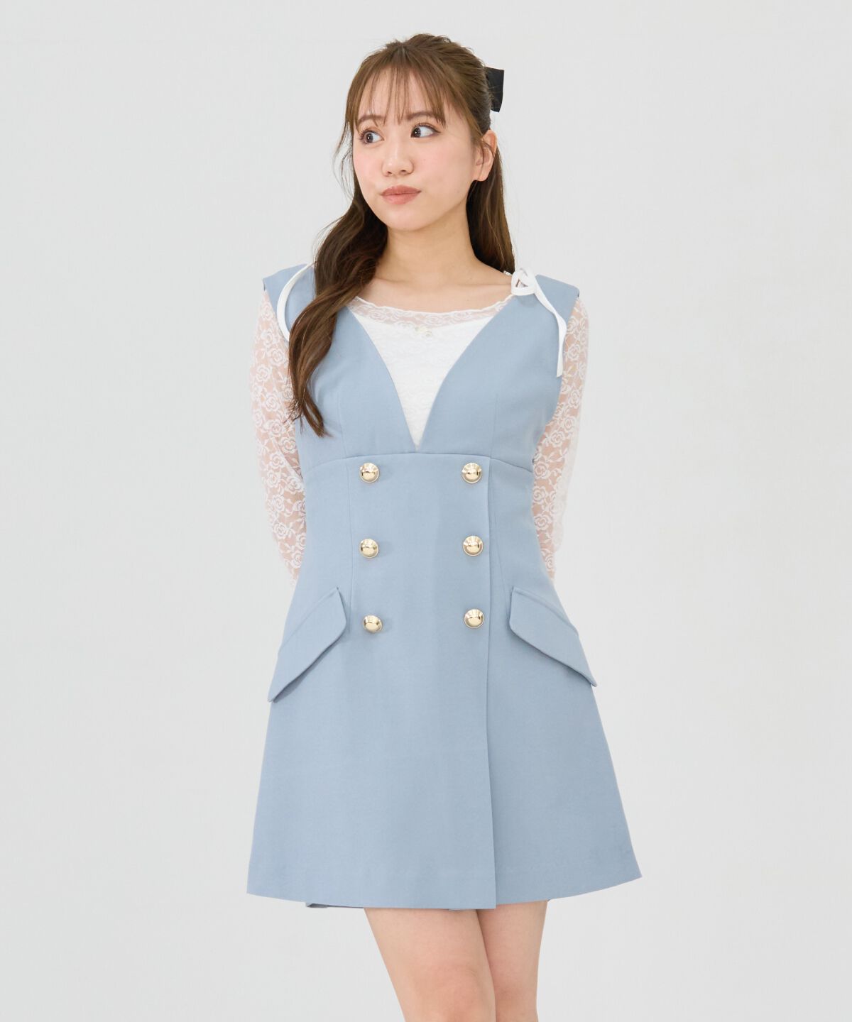 REDYAZEL「ダブルボタンミニジャンパースカート」|ジャンパースカート|