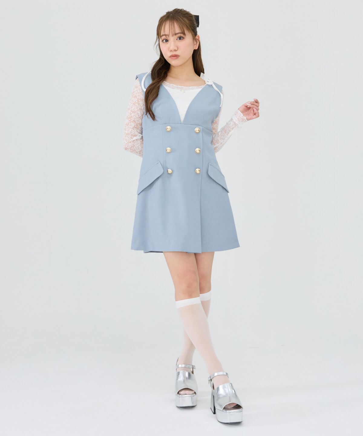 REDYAZEL「ダブルボタンミニジャンパースカート」|ジャンパースカート|