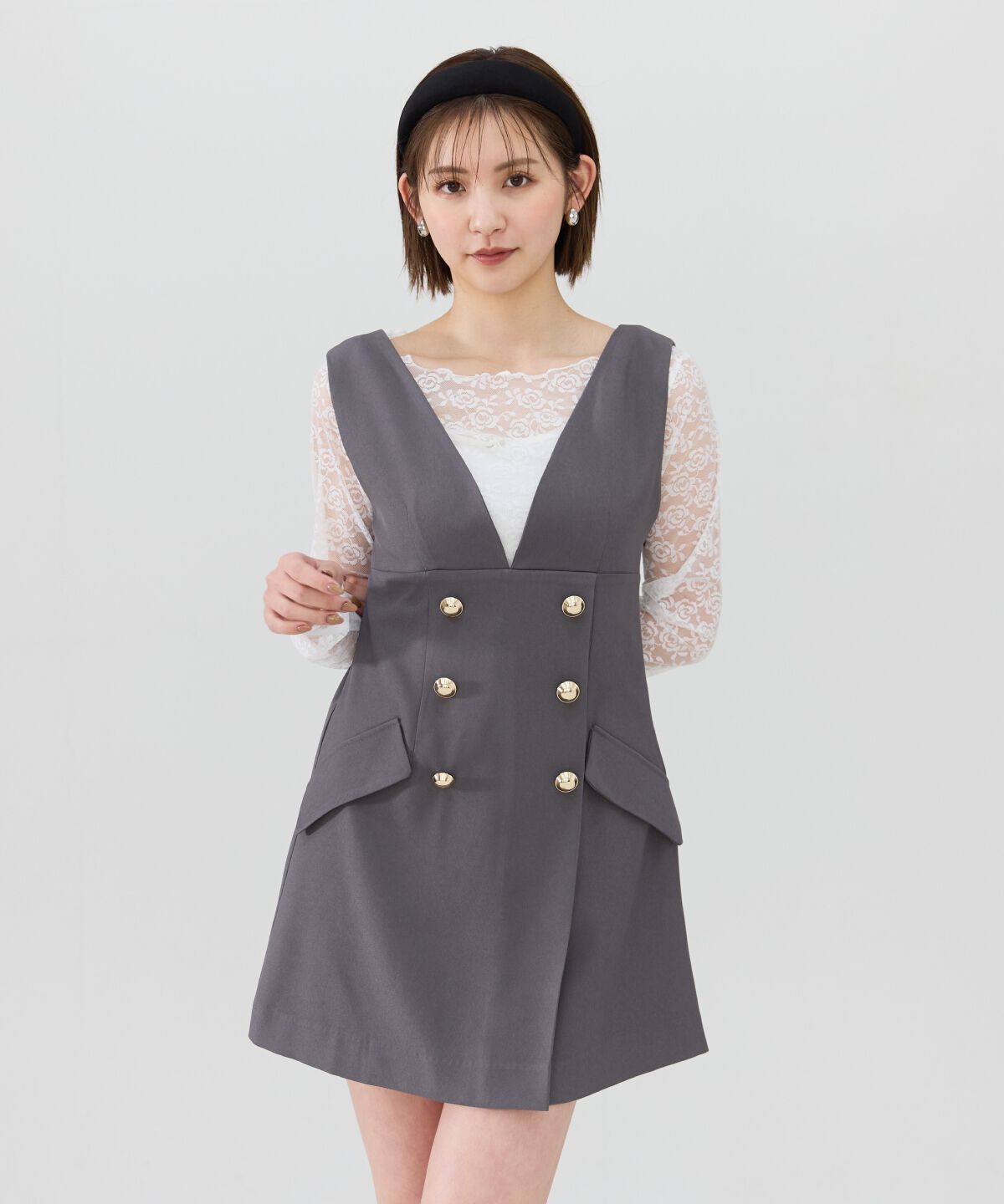 REDYAZEL「ダブルボタンミニジャンパースカート」|ジャンパースカート|