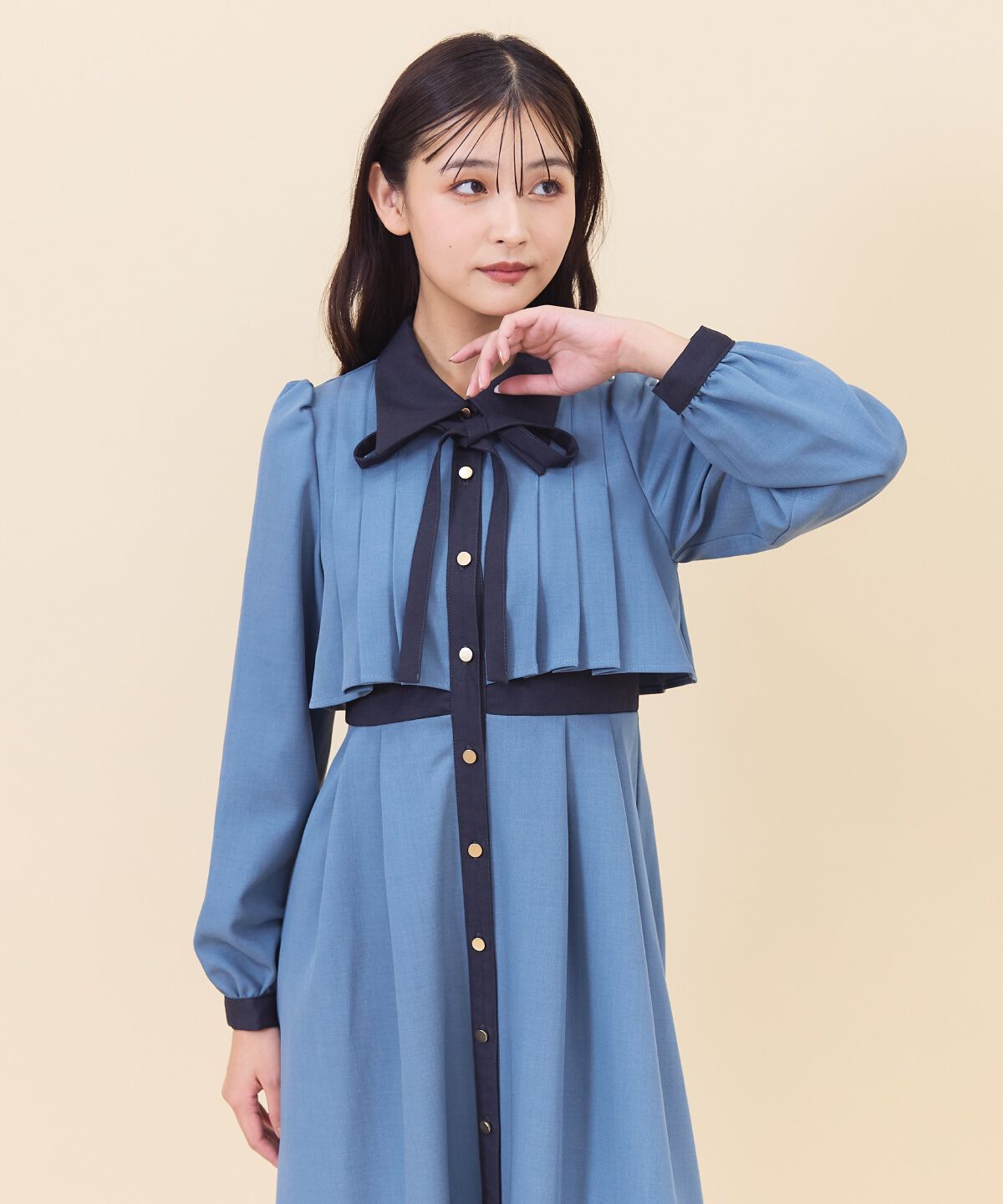 REDYAZEL「バイカラータックプリーツシャツワンピース」|ワンピース|