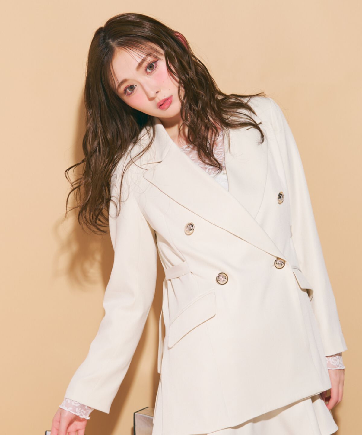 REDYAZEL「サイドベルトダブルジャケット」|テーラードジャケット|オフ