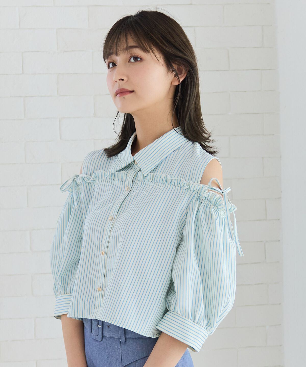 REDYAZEL「肩あきストライプフリルシャツ」|シャツ・ブラウス|