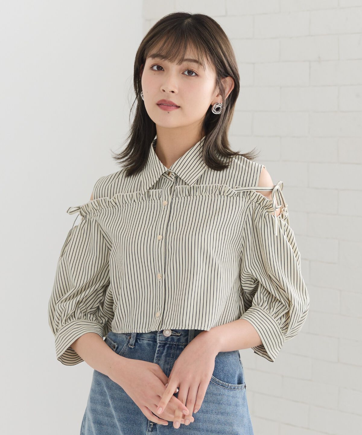 REDYAZEL「肩あきストライプフリルシャツ」|シャツ・ブラウス|