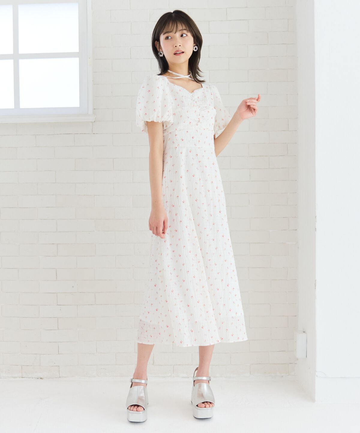 REDYAZEL「フラワープリントバルーンスリーブワンピース」|ワンピース|