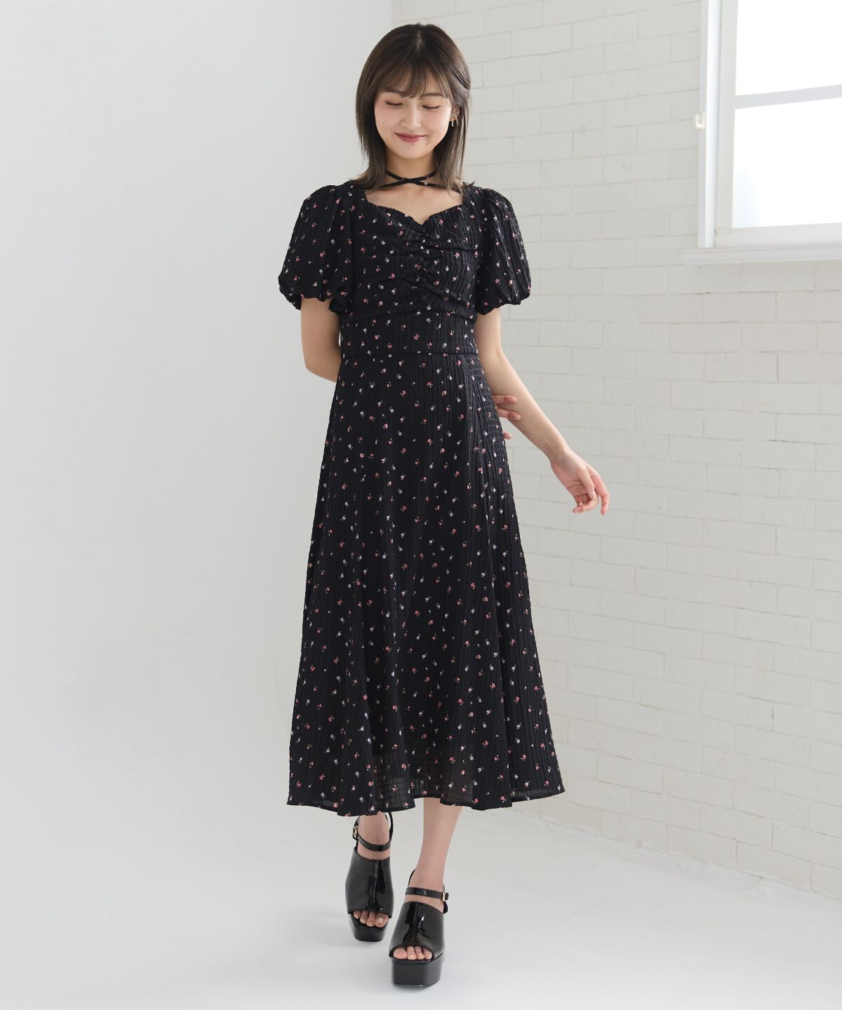 REDYAZEL「フラワープリントバルーンスリーブワンピース」|ワンピース|