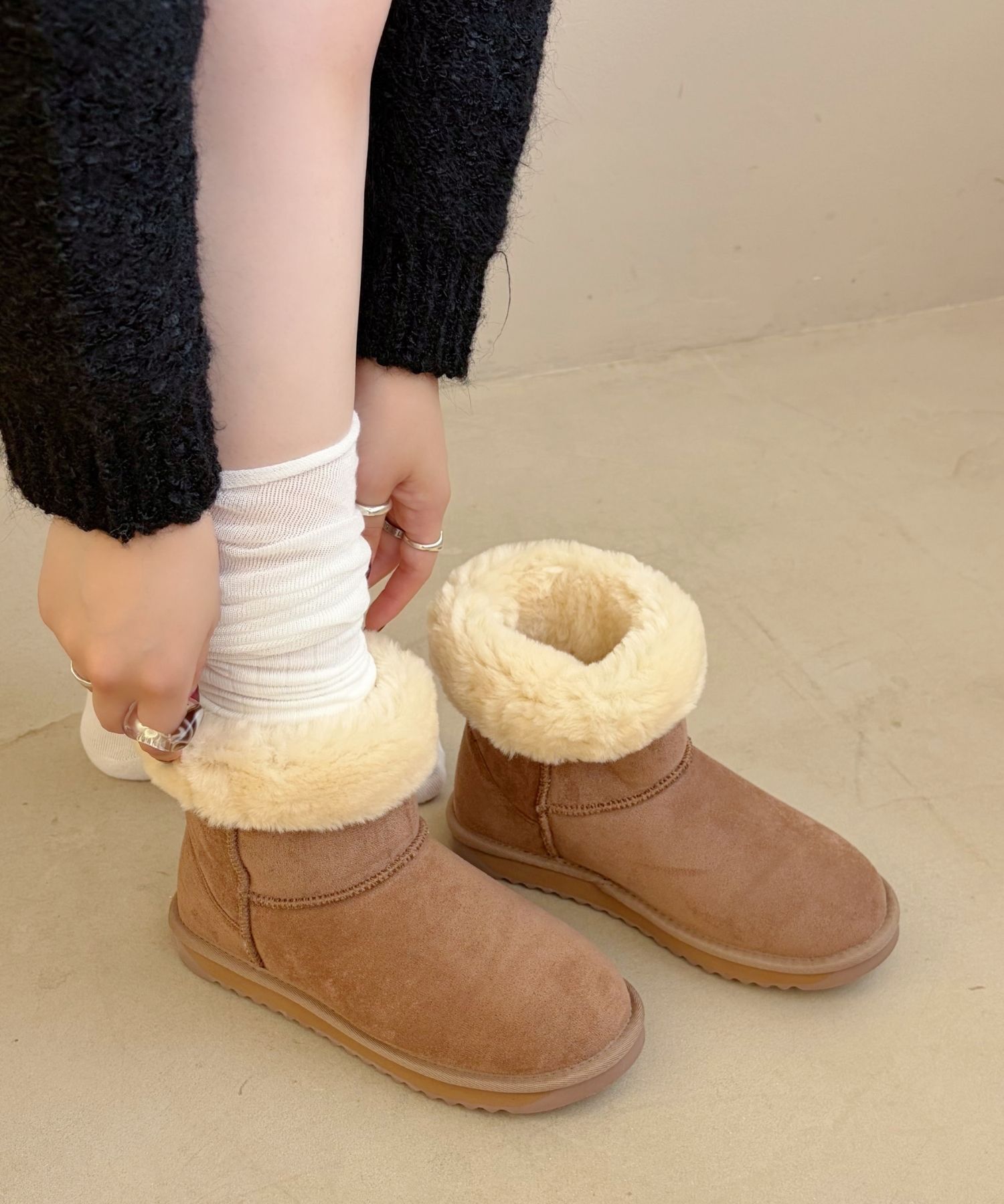 ORiental TRaffic「【累計2万足突破】  ミドル ムートン ブーツ /25401 折り返しても使える！ 防寒」|ショートブーツ|