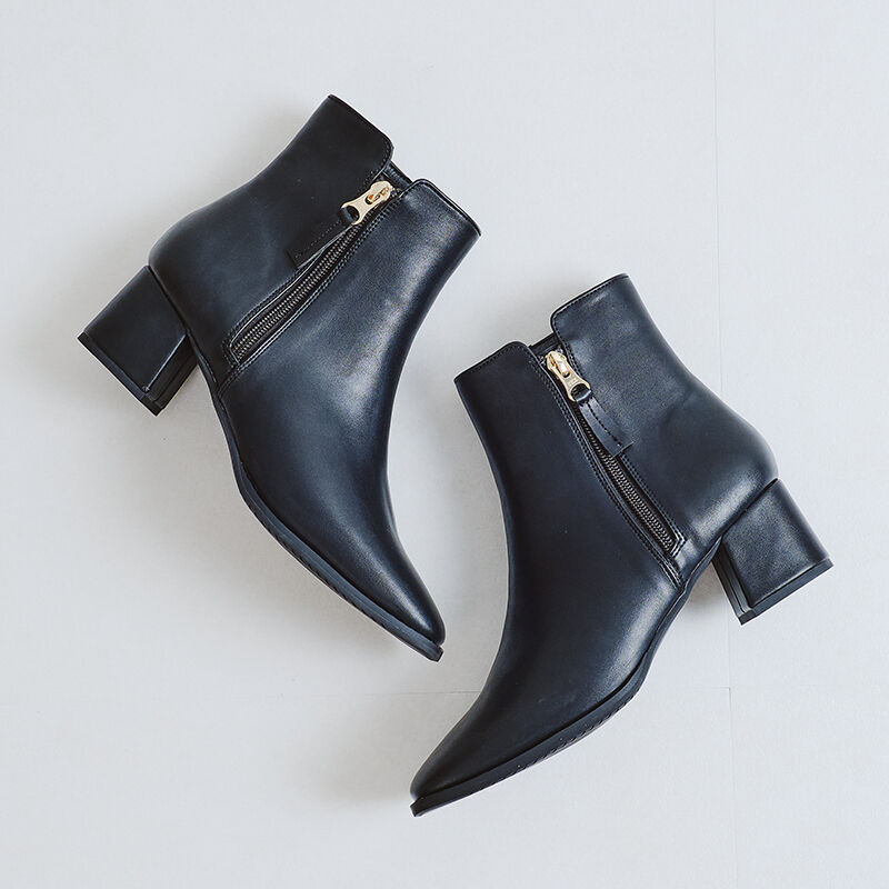 WA Oriental TRaffic「サイドジップミドルヒールブーツ/22408」|ショートブーツ|BLACK