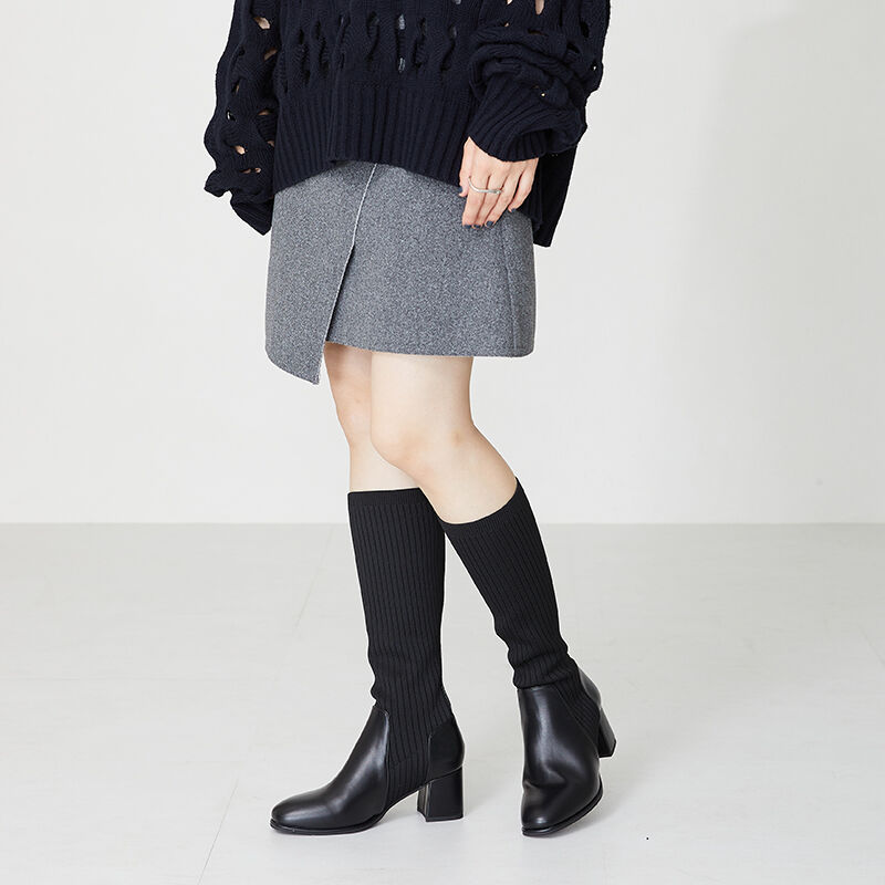 ORiental TRaffic「ニット ロング ヒール ブーツ /31509 太ヒール ヒール6ｃｍ」|ロングブーツ|