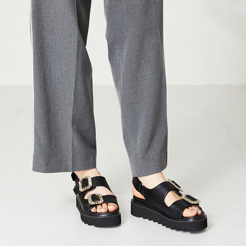 ORiental TRaffic「【アウトレット価格】厚底ビジューバックルサンダル/41201 スポサン 人気 トレンド 売れてる」|サンダル|