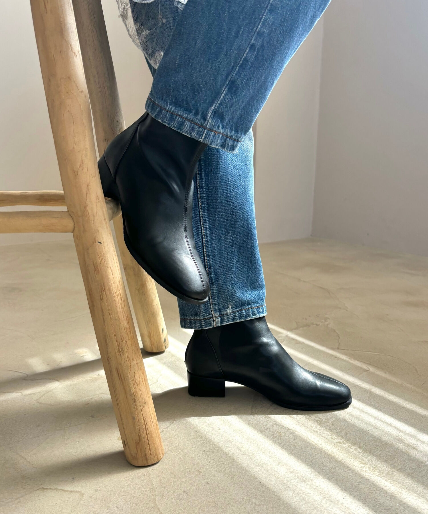 WA Oriental TRaffic「●2024秋冬新作●バックジップスクエアトゥストレッチブーツ/42403」|ショートブーツ|BLACK