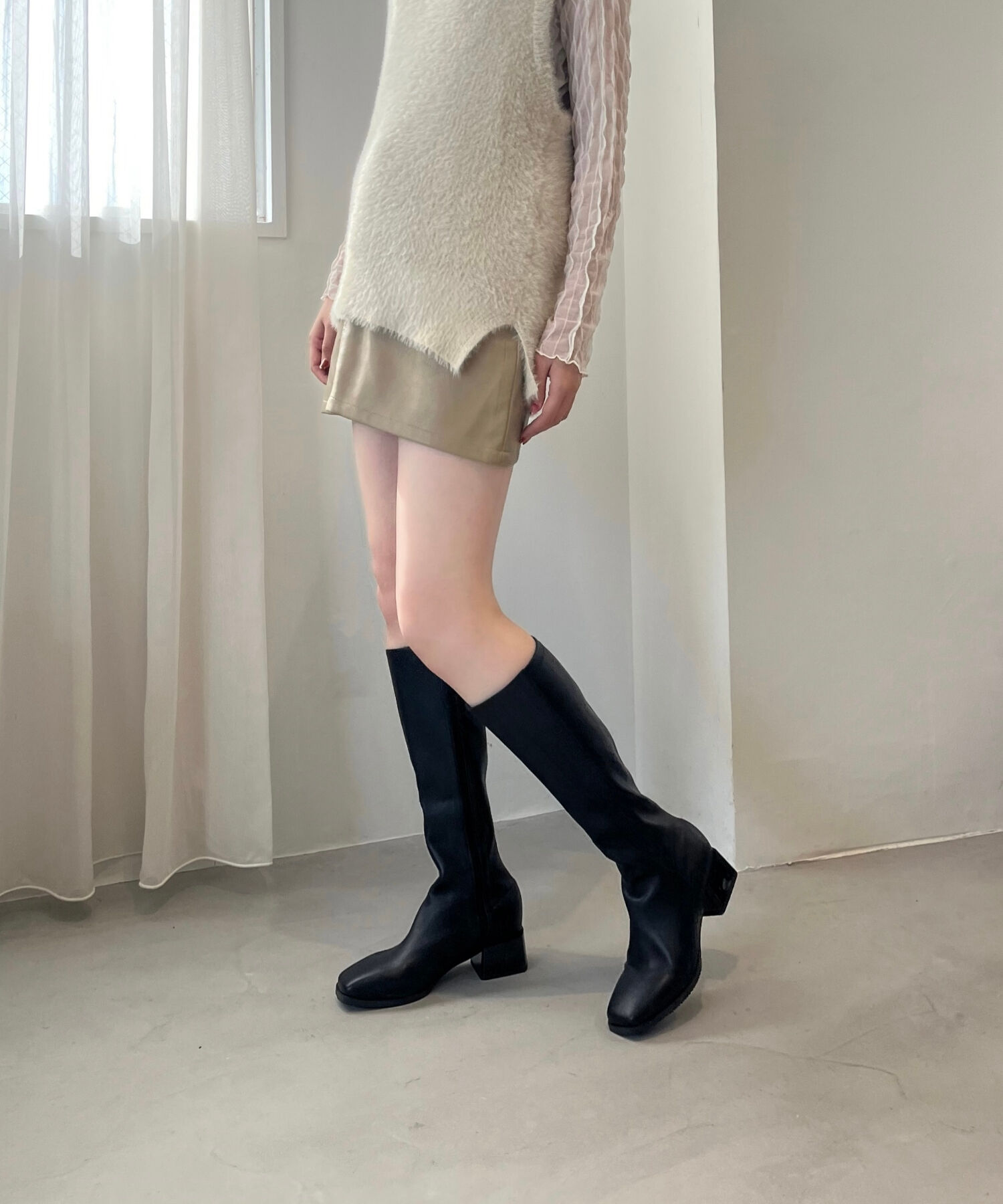 ORiental TRaffic「スクエアトゥ ミドルヒール ロングブーツ /41502 ヒール5ｃｍ」|ロングブーツ|