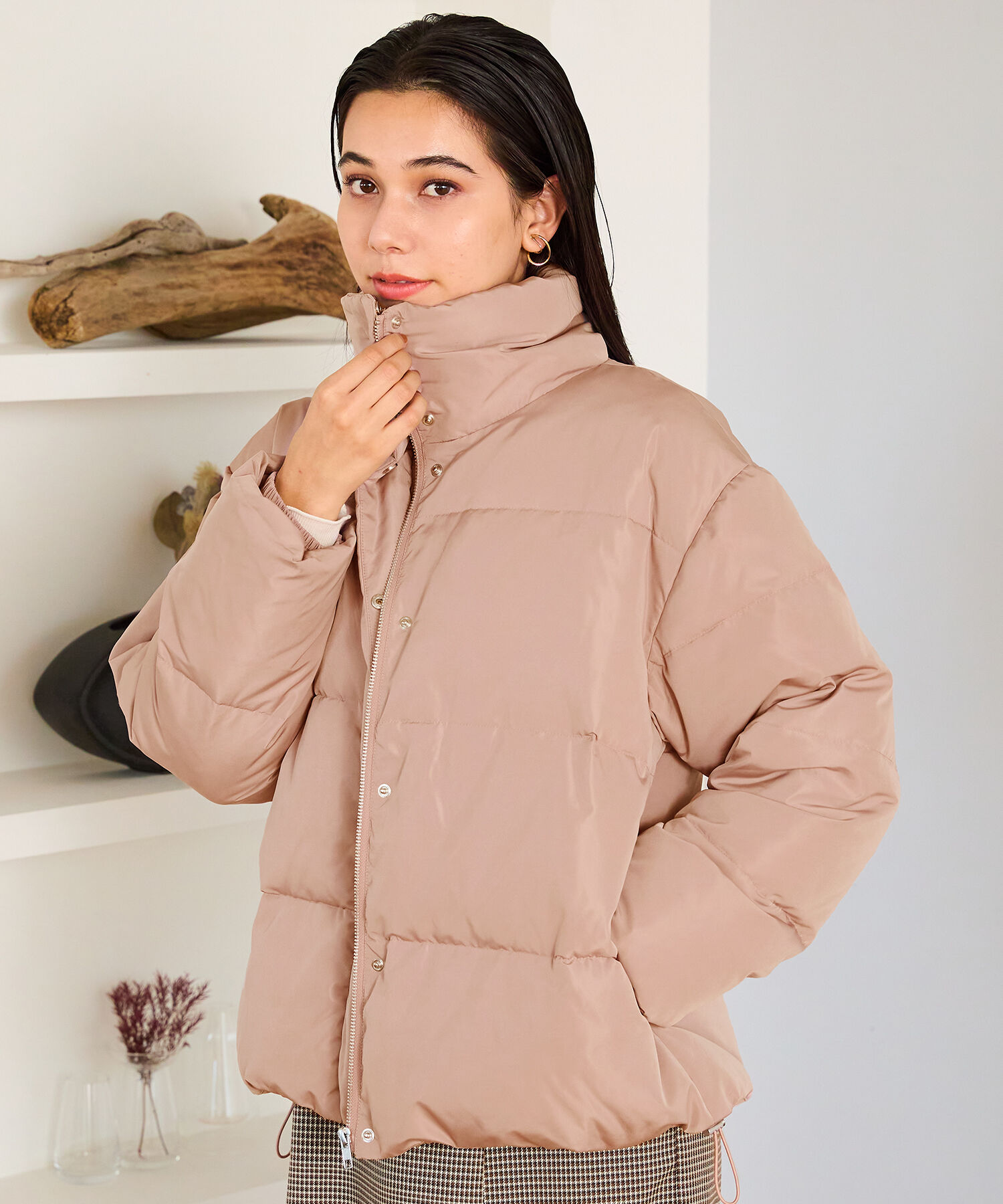 ORiental TRaffic「スタンドネック ボリューム ダウン ジャケット /MO43D01」|ダウン|PINK