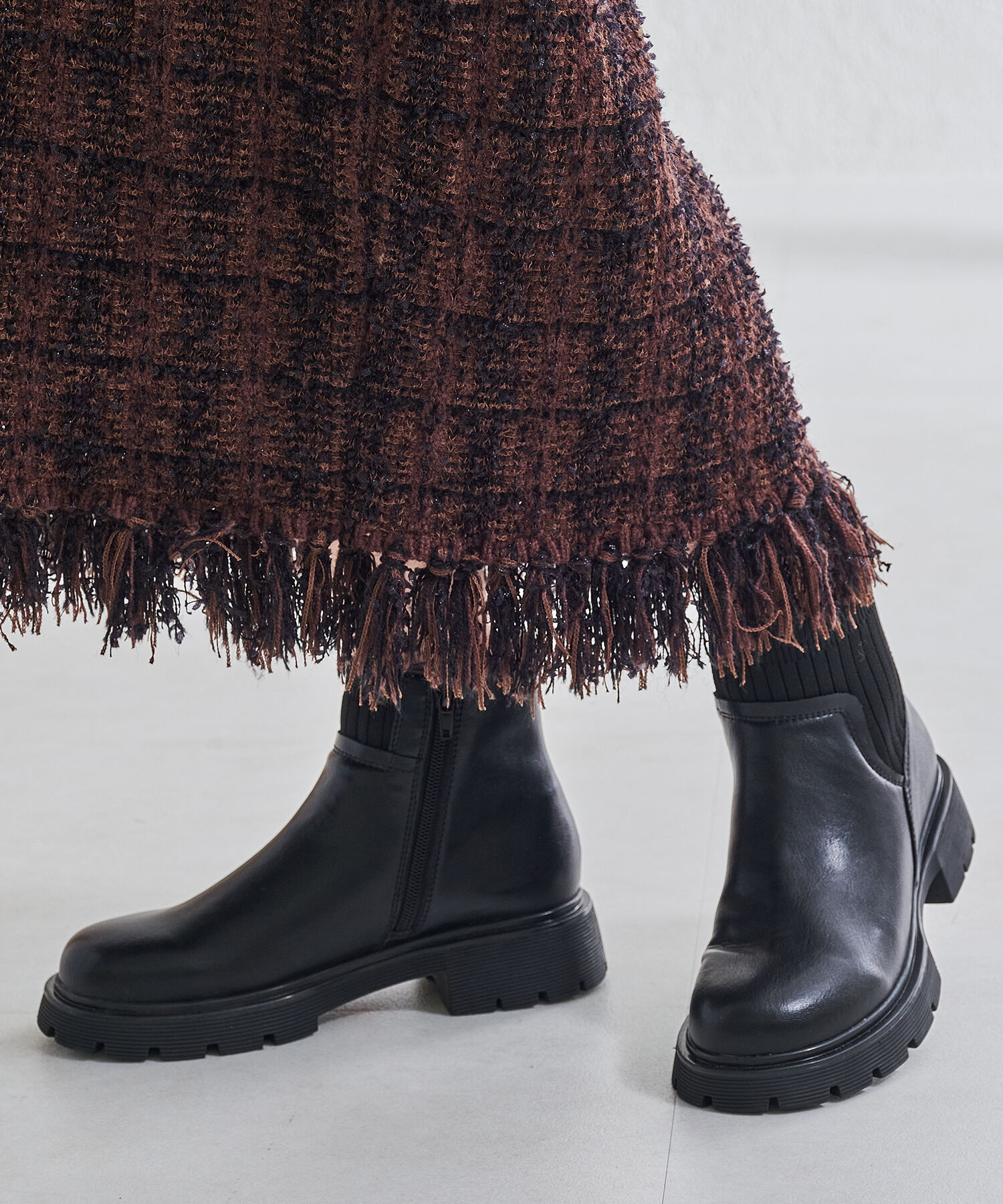 ORiental TRaffic「●2024秋冬新作●ニットドッキングタンクソールブーツ/41439」|ショートブーツ|