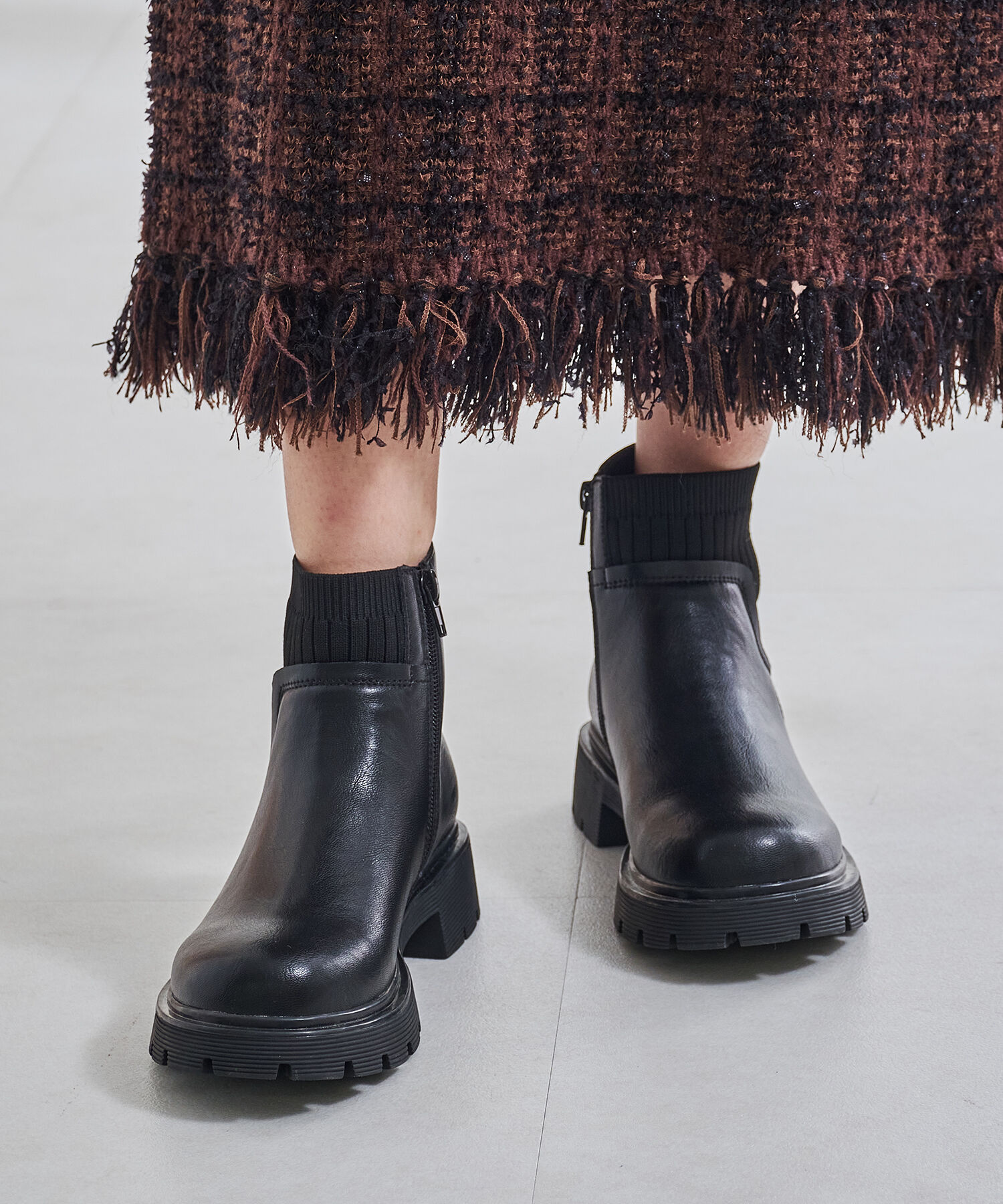 ORiental TRaffic「●2024秋冬新作●ニットドッキングタンクソールブーツ/41439」|ショートブーツ|