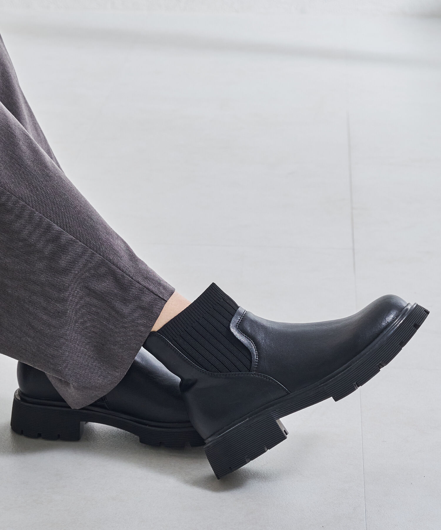 ORiental TRaffic「●2024秋冬新作●ニットドッキングタンクソールブーツ/41439」|ショートブーツ|