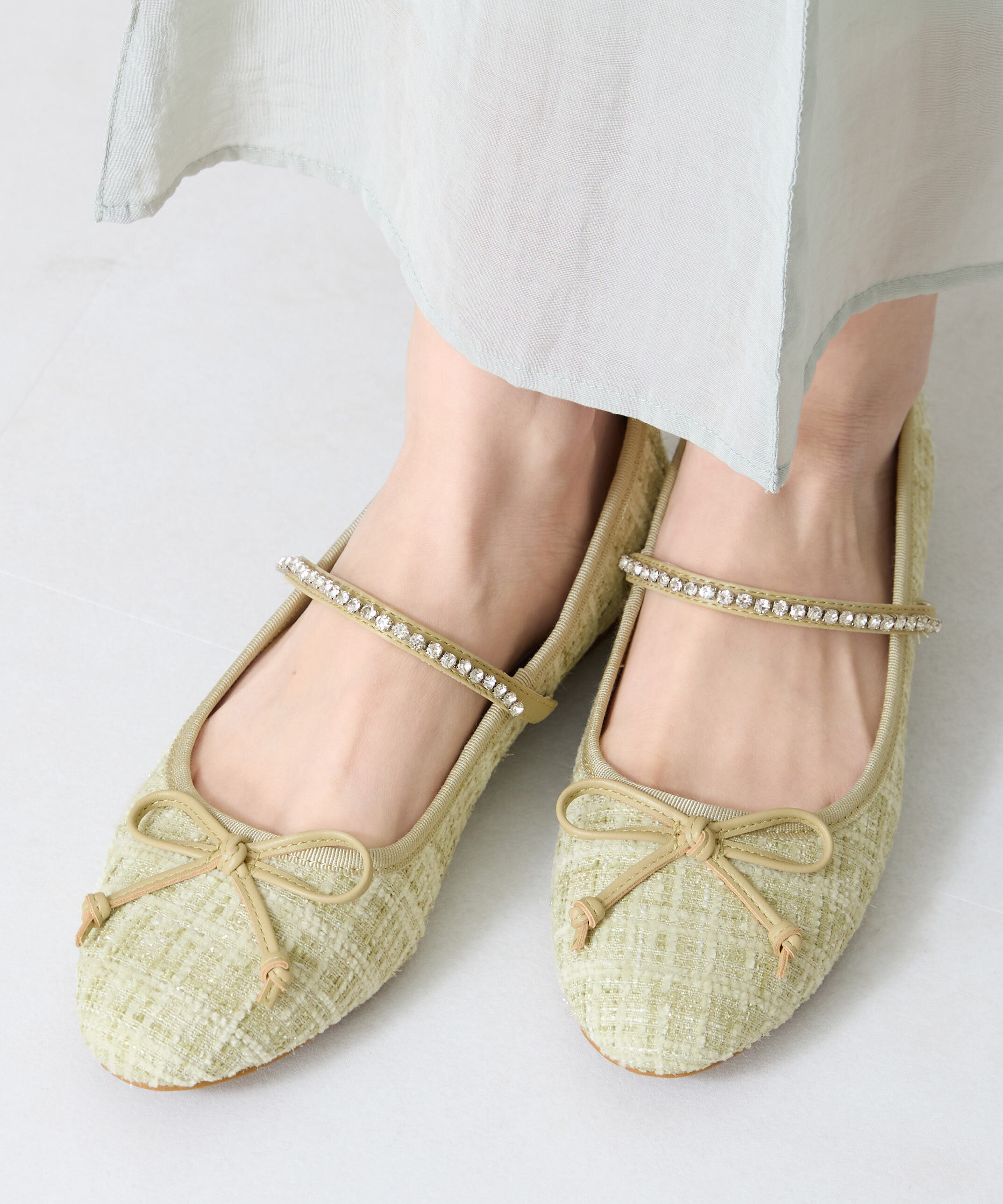 ORiental TRaffic「●2025春夏新作●ツイードバレエストラップパンプス/51106」|パンプス|GREEN