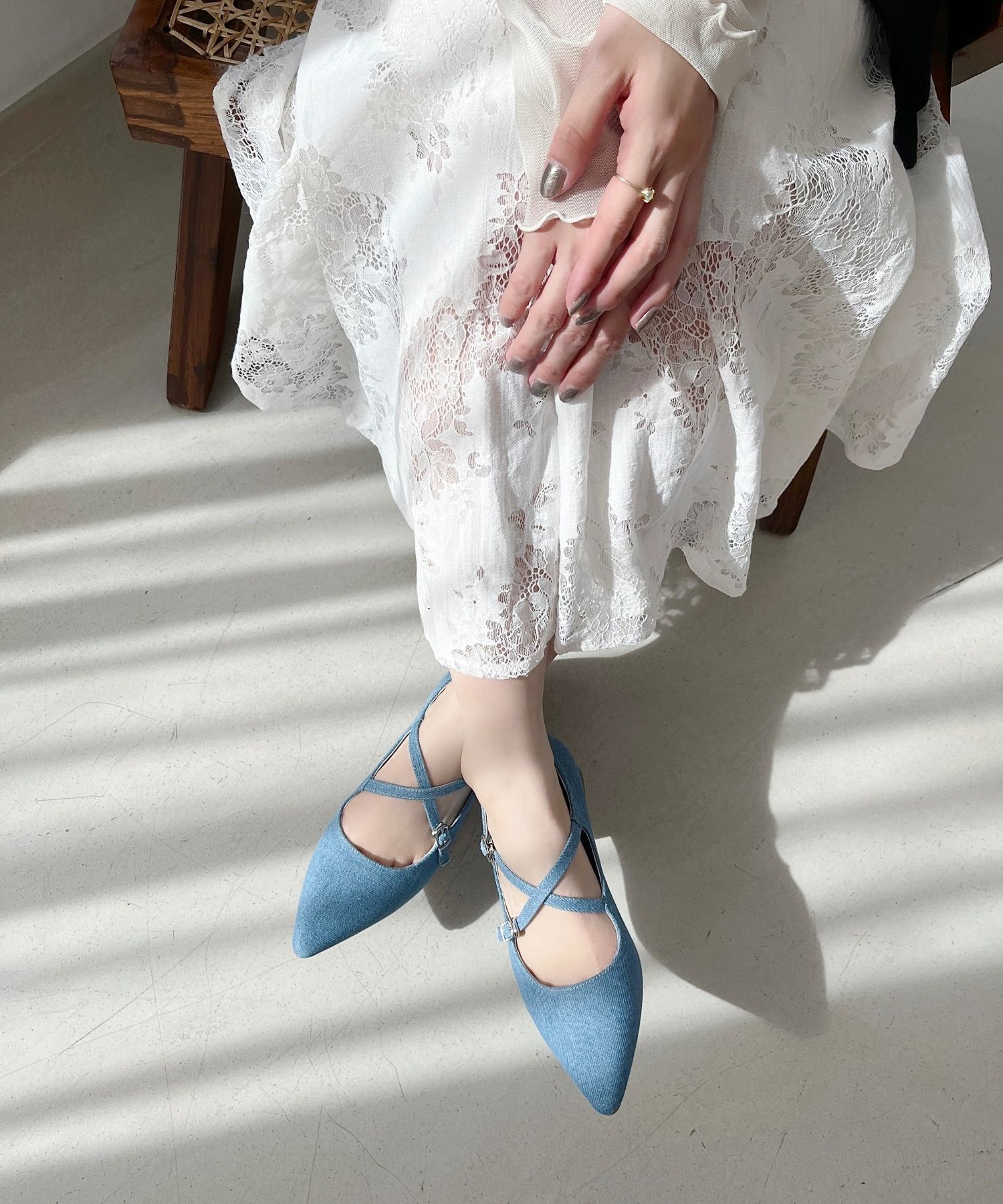 ORiental TRaffic「●2025春夏新作●クロスストラップポインテッドトゥパンプス/51116　フラット トレンド 人気」|パンプス|