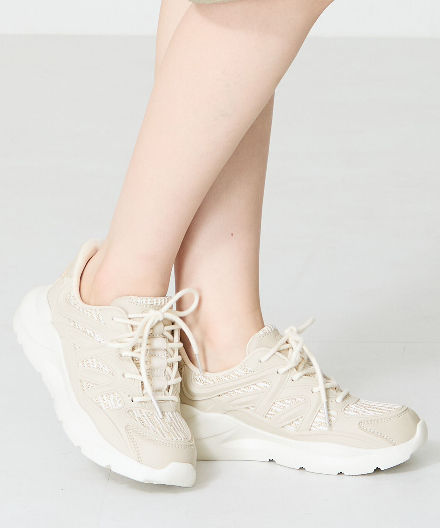 ORiental TRaffic「●2025春夏新作●ラバーパーツ&times;ラメ織りレーススニーカー/OT3760」|スニーカー|