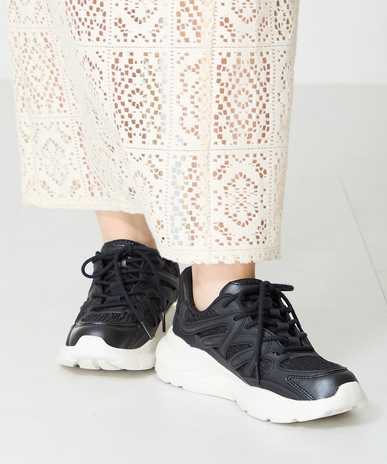 ORiental TRaffic「●2025春夏新作●ラバーパーツ&times;ラメ織りレーススニーカー/OT3760」|スニーカー|