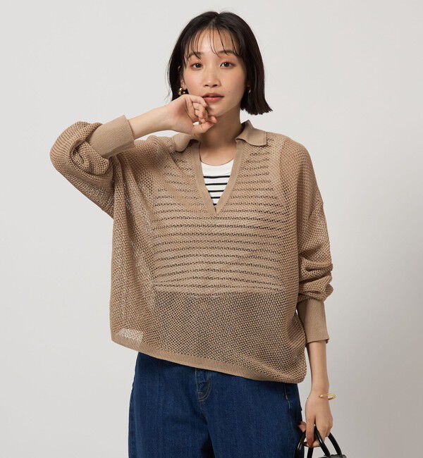 UNITED ARROWS green label relaxing「メッシュ スキッパー ニット プルオーバー -ウォッシャブル-」|ニット・セーター|BEIGE