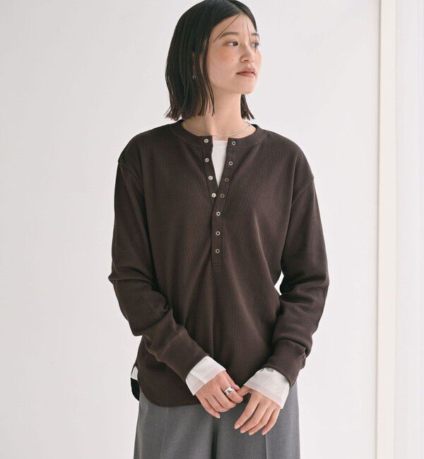 UNITED ARROWS green label relaxing「＜at ease＞ヘンリーネック ワッフル プルオーバー カットソー」|Tシャツ・カットソー|DK.BROWN