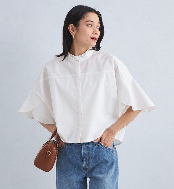 UNITED ARROWS green label relaxing「フレアスリーブ クロップド シャツ -マシンウォッシャブル・UVカット-」|シャツ・ブラウス|WHITE