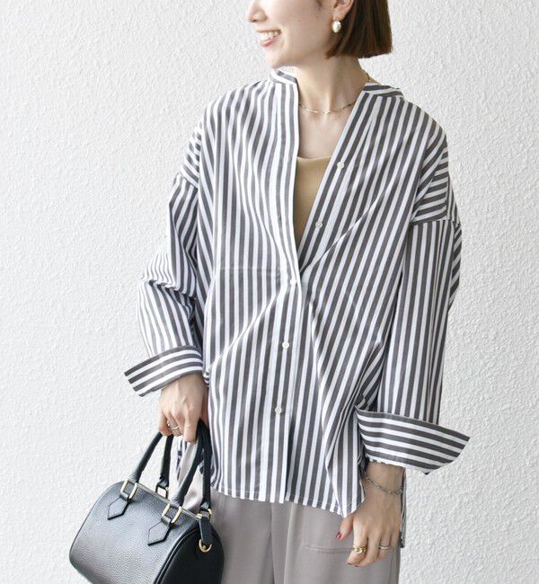 SHIPS any「《一部追加予約》SHIPS any:〈洗濯機可能〉REPREVE バンド カラー シャツ」|シャツ・ブラウス|