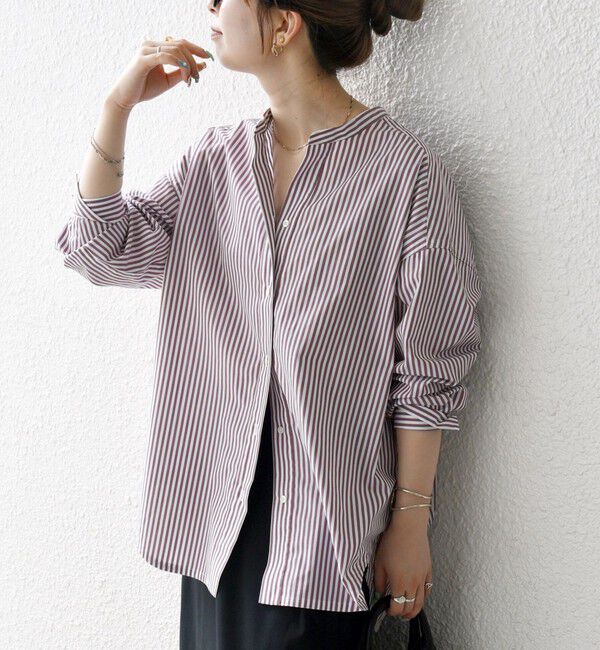 SHIPS any「《一部追加予約》SHIPS any:〈洗濯機可能〉REPREVE バンド カラー シャツ」|シャツ・ブラウス|ワイン