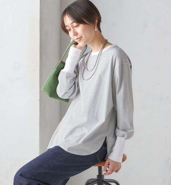 SHIPS for women「ロング リブ スリーブ カットソー  ボーダー / ソリッド」|Tシャツ・カットソー|