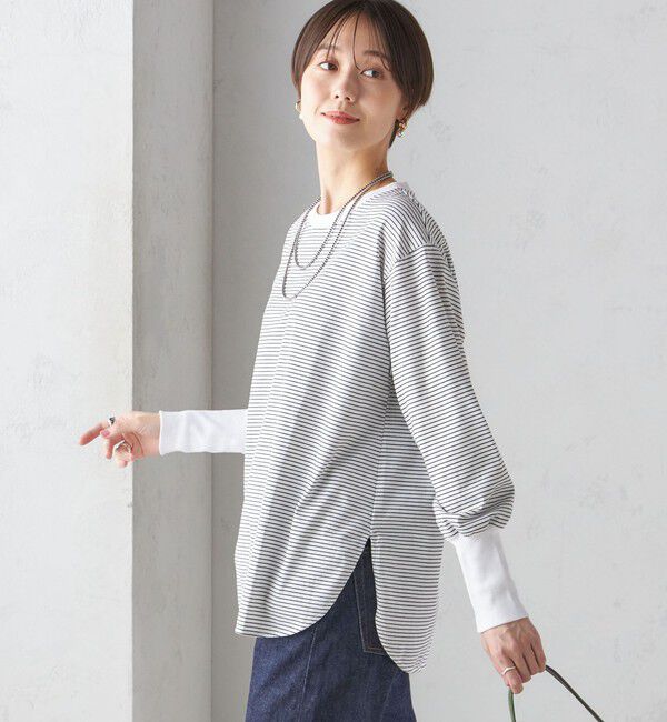 SHIPS for women「ロング リブ スリーブ カットソー  ボーダー / ソリッド」|Tシャツ・カットソー|