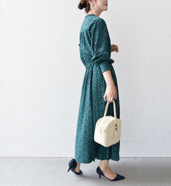 SHIPS for women「【WEB限定】〈手洗い可能〉ドット / 花柄 バンドカラー サイド プリーツ ワンピース」|ワンピース|