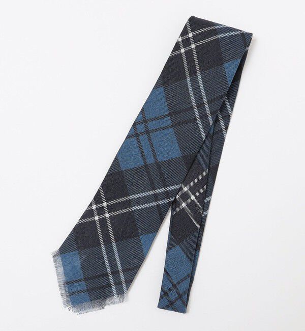 SHIPS「Stefano cau: リネン フリンジ タータンチェック ネクタイ」|ネクタイ・蝶ネクタイ|ブルー系