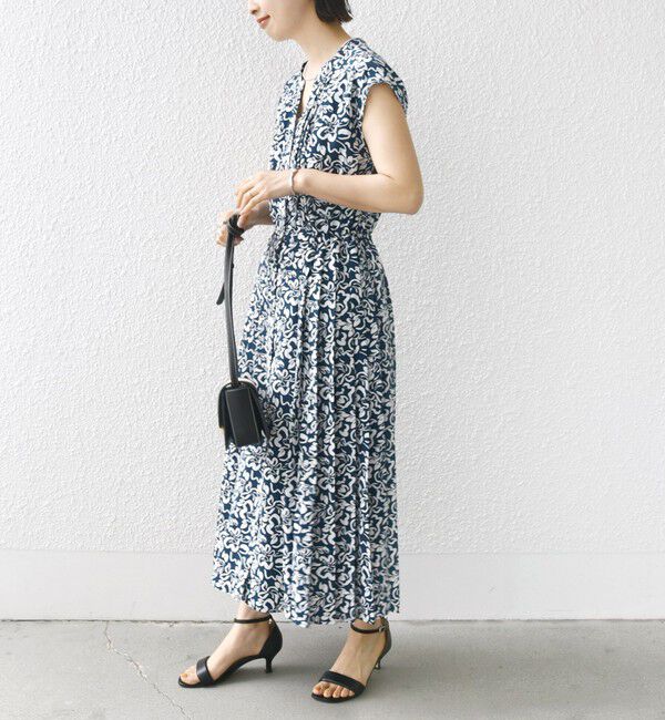 SHIPS for women「【WEB限定】〈洗濯機可能〉ドット 花柄 サイド プリーツ フレンチスリーブ ワンピース」|ワンピース|