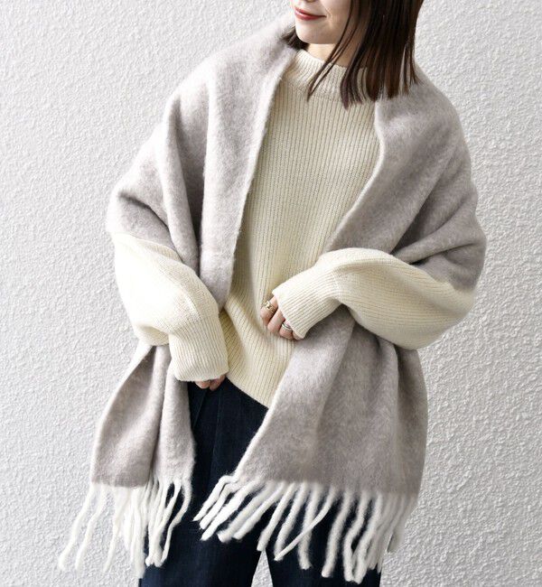 SHIPS any「PANKAJ:〈手洗い可能〉ウール ミックス チェック ボリューム ストール」|ストール|ベージュ