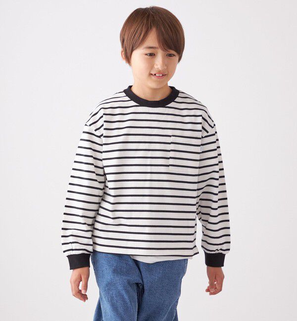 SHIPS any「SHIPS any: リンガーネック ボーダー 長袖 ポケット Tシャツ<KIDS>」|Tシャツ・カットソー|