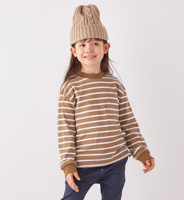 SHIPS any「SHIPS any: リンガーネック ボーダー 長袖 ポケット Tシャツ<KIDS>」|Tシャツ・カットソー|