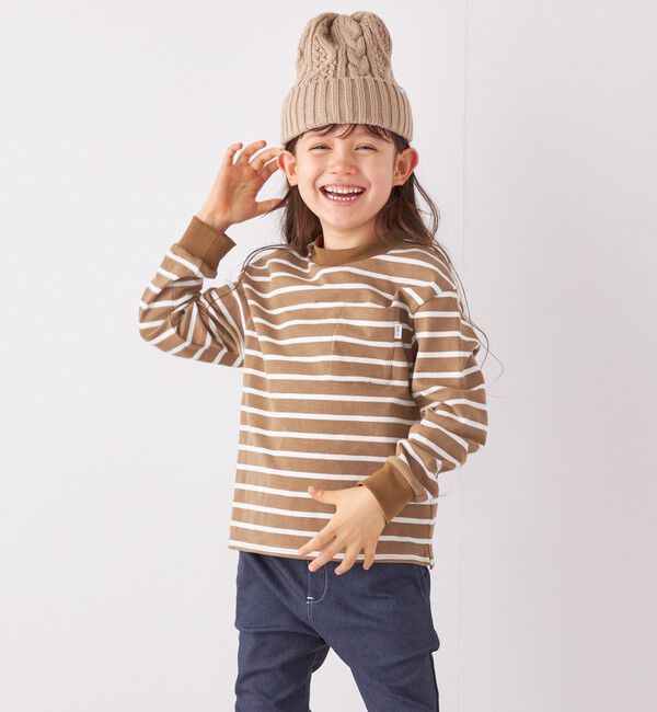 SHIPS any「SHIPS any: リンガーネック ボーダー 長袖 ポケット Tシャツ<KIDS>」|Tシャツ・カットソー|