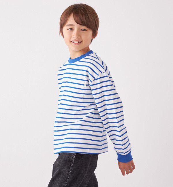 SHIPS any「SHIPS any: リンガーネック ボーダー 長袖 ポケット Tシャツ<KIDS>」|Tシャツ・カットソー|